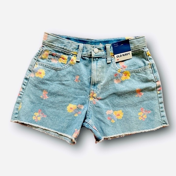 NEW! Girls Old Navy floral denim high rise shorts - size 14 - Picture 1 of 6